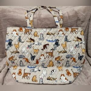 Vera Bradley Quilted A Cat’s Life Print Tote Bag in Cream